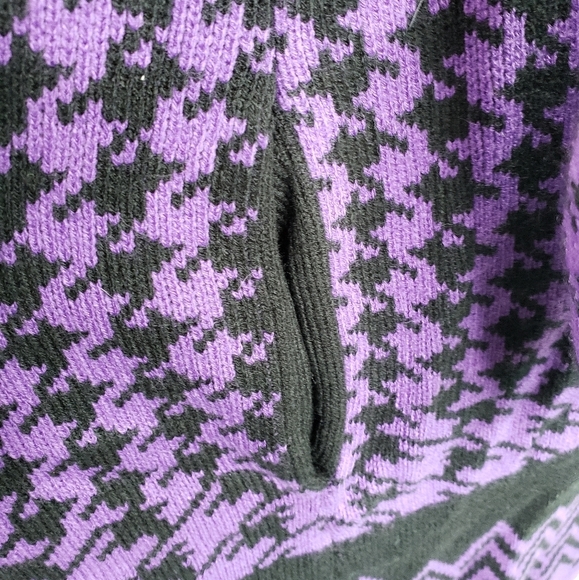 Anthony's Original Purple & Black Midi One Button Built In Scarf Sweater Sz M - Picture 9 of 12